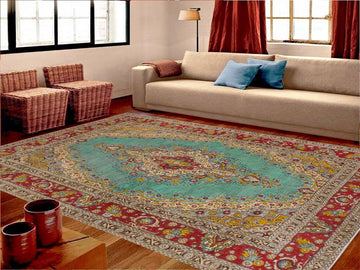 handmade Vintage Blue Red Hand Knotted RECTANGLE 100% WOOL area rug 8x12